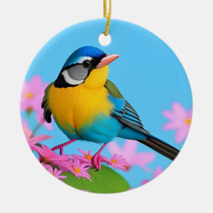 Décoration En Céramique Oiseau Coloré sur Branche en Fleurs