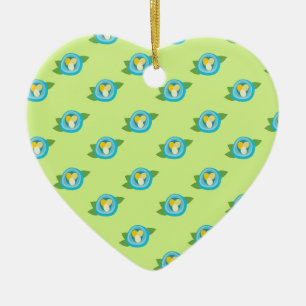 Décoration En Céramique Oiseaux bleus nids OEufs colorés Vert Feuille Natu