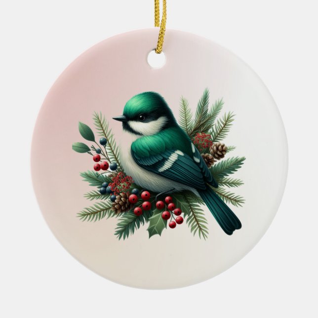 Décoration En Céramique Oiseaux et branches vert émeraude  (Devant)