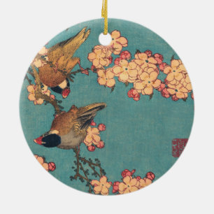 Décoration En Céramique Oiseaux et fleurs d'art japonais floral rose