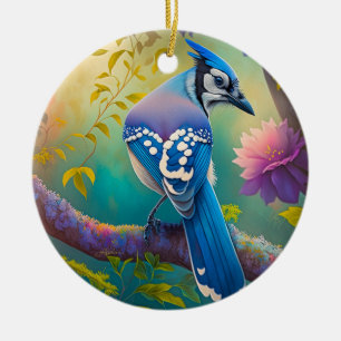 Décoration En Céramique Oiseaux Fantastiques Geai Bleu