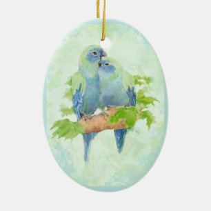 Décoration En Céramique Oiseaux tropicaux de perroquet d'aquarelle bleue