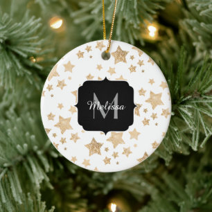 Décoration En Céramique Or étincelant Star Noël Vacances Monogramme blanc