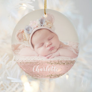 Décoration En Céramique Or personnalisé photo de bébé fille glamour rose g