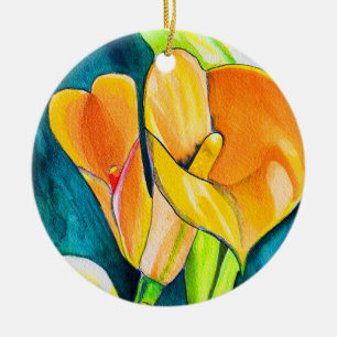 Décoration En Céramique Orange Calla fleurs de laine aquarelle art