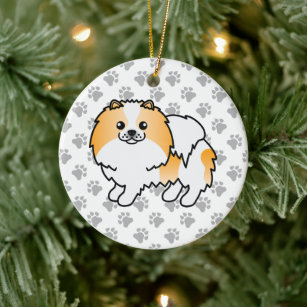 Décoration En Céramique Orange Parti-Color Pomeranian Cartoon Dog & Paws
