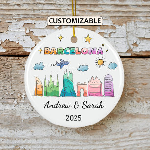 Décoration En Céramique Ordinateur Skyline personnalisé Barcelona Ornament