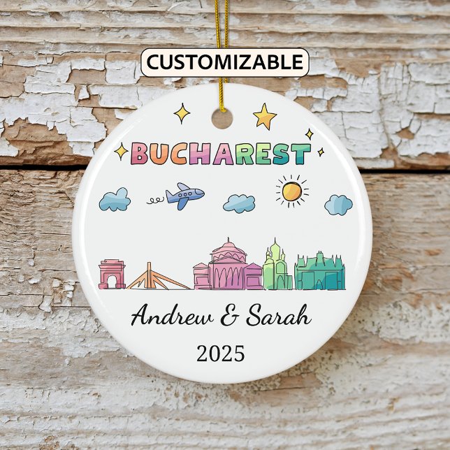 Décoration En Céramique Ordinateur Skyline personnalisé Bucarest Ornament, (Créateur téléchargé)