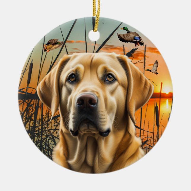 Décoration En Céramique Ornament du Labrador jaune personnalisable (Devant)