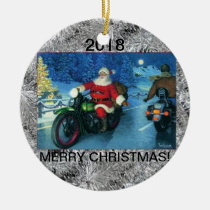 Décoration En Céramique Ornement/Père Noël de Noël sur une moto 2018