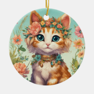 Décoration En Céramique "Ornements de chats de charme - Parfait pour les A