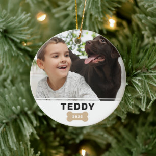Décoration En Céramique Os de chien moderne avec nom de chiot personnalisé