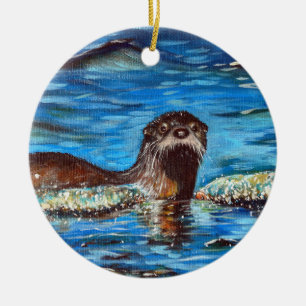 Décoration En Céramique Otter dans la peinture des vagues