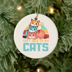 Décoration En Céramique Oui, je parle à My Cats-Adorable Trio Cat Design 2