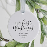 Décoration En Céramique Our First Christmas as Mr and Mrs elegant photo<br><div class="desc">A chic and elegant typography for this photo ornament gift. To customize with your favorite wedding picture. You can also easily change the color of the font to your liking.</div>