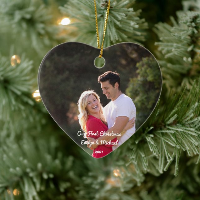 Décoration En Céramique Our First Christmas Couple Photo Ceramic Ornament (Arbre)