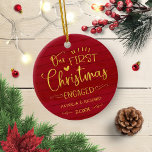 Décoration En Céramique Our First Christmas Engaged Rustic Farmhouse<br><div class="desc">Our First Christmas Engaged Rustic Farmhouse Ceramic Ornament</div>