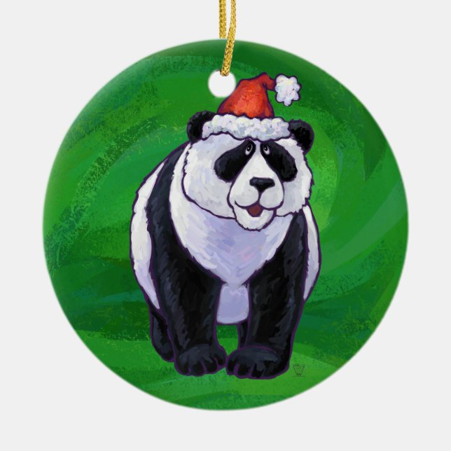 Décoration En Céramique Ours de panda à Santa Hat sur Vert (Devant)