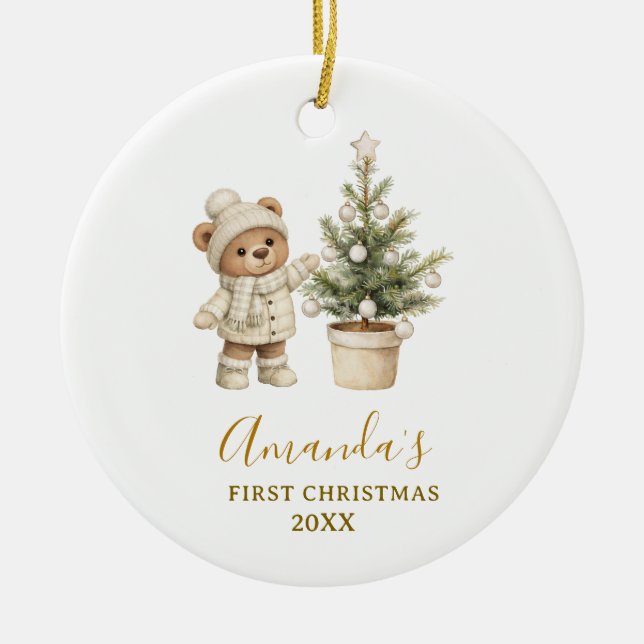 Décoration En Céramique Ours neutre de genre Premier Noël Cadeau  (Devant)