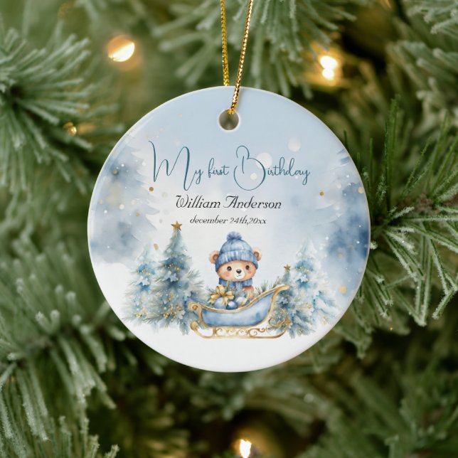 Décoration En Céramique Ours Noël un premier anniversaire hiver (Arbre)