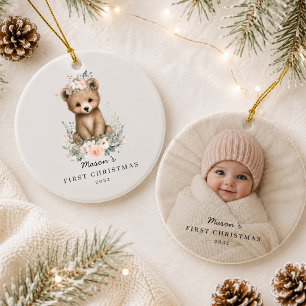 Décoration En Céramique Ours photo personnalisé pour le premier Noël de bé