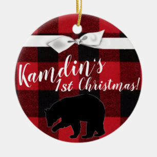 Décoration En Céramique Ours Plaid de l'ornement XMAS personnalisé