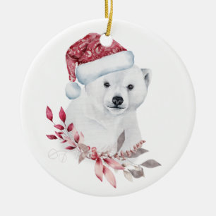 Décoration En Céramique Ours polaire Santa hat joyeux Noël mignon