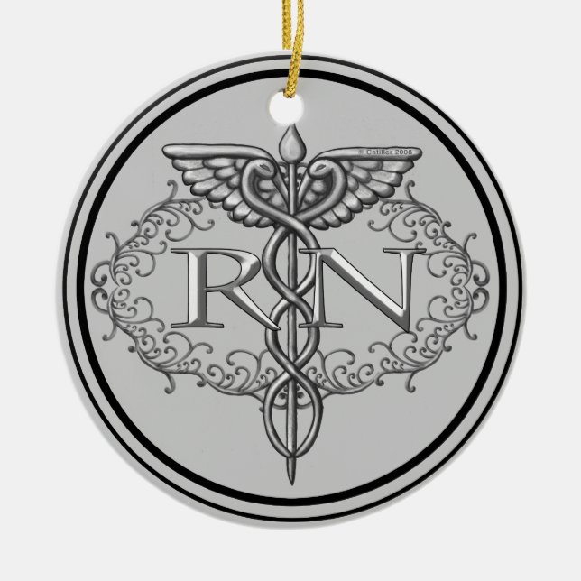Décoration En Céramique Oval Silver Caduceus RN Nurse (Devant)