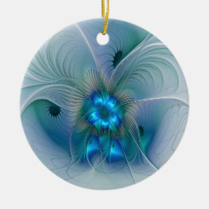 Décoration En Céramique Ovation debout, fractale bleue turquoise abstraite
