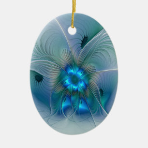 Décoration En Céramique Ovations debout, fractale abstraite bleu turquoise
