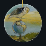 Décoration En Céramique Owl Beach Earth Globe Peinture d'oiseaux sauvages<br><div class="desc">Owl and the Globe - Une chouette douce et belle assise sur un globe terrestre,  avec un arrière - plan de plage de vacances,  par l'artiste Mary Hubley. Illustration d'art ornithologique.</div>