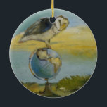 Décoration En Céramique Owl Beach Earth Globe Peinture d'oiseaux sauvages<br><div class="desc">Owl and the Globe - Une chouette douce et belle assise sur un globe terrestre,  avec un arrière - plan de plage de vacances,  par l'artiste Mary Hubley. Illustration d'art ornithologique.</div>