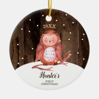 Décoration En Céramique Owl Woodland Premier Noël personnalisé du bébé