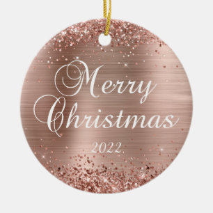 Décoration En Céramique Pailleté Rose Gold Foil Joyeux Noël Photo