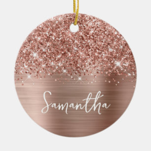 Décoration En Céramique Pailleté Rose Gold Glam Nom Photo