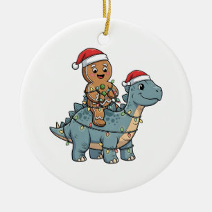 Décoration En Céramique Pain D'Épices À Rider Un Dinosaure Père Noël Noël
