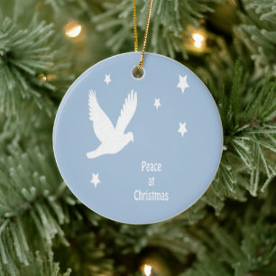 Décoration En Céramique Paix à Noël avec la colombe en vol logo blanc