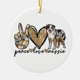 Décoration En Céramique Paix, Amour, Aussie, chien berger australien, Anim