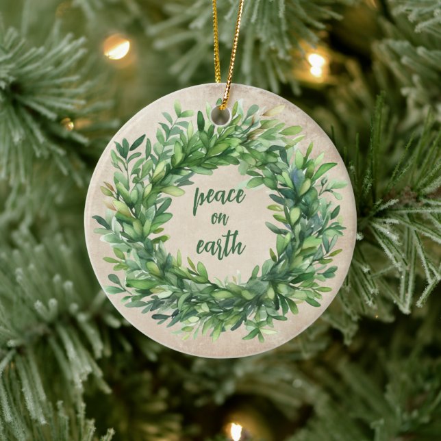 Décoration En Céramique Paix sur Terre Boxwood rustique Aquarelles Vacance (Arbre)