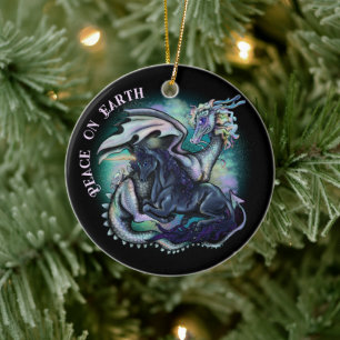 Décoration En Céramique Paix sur Terre Dragon et Unicorne