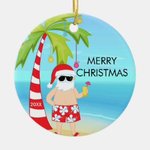 Décoration En Céramique Palmier Santa Relaxant Noël Tropical