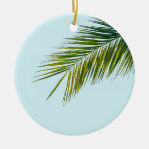 Décoration En Céramique Palmier Vert Tropical sur Fond Bleu Clair