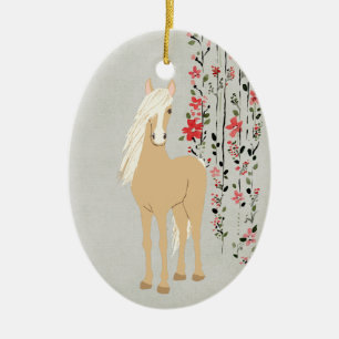 Décoration En Céramique Palomino personnalisé Pony et Cheval des Fleurs