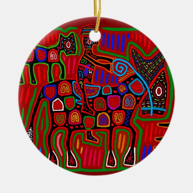 Décoration En Céramique Panama Mola - Sauver un cheval monter un cowboy (Devant)