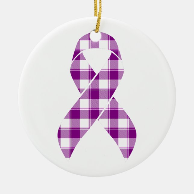 Décoration En Céramique Pancreatic Cancer Awareness Plaid Purple Ribbon (Devant)