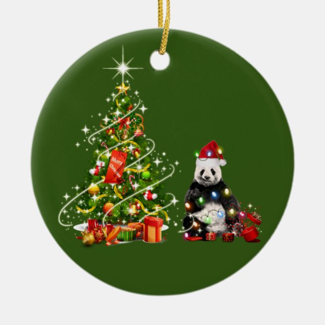 Décoration En Céramique Panda avec lumières Casquettes Noël (Devant)
