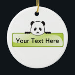 Décoration En Céramique Panda Banner<br><div class="desc">Cute panda cartoon illustration with banner. Customizable background color.</div>