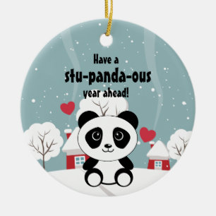 Décoration En Céramique Panda Bébé Cute En Hiver Gris Neige