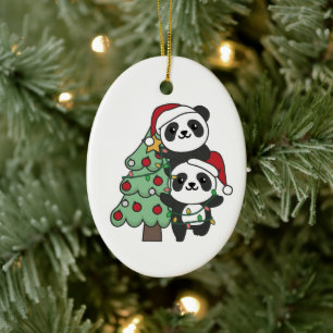 Décoration En Céramique Panda Christmas Tree Animaux de Noël Pandas