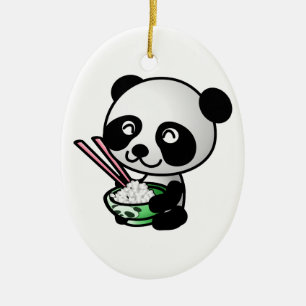 Décoration En Céramique Panda mignonne mangeant du riz du bol avec des bag
